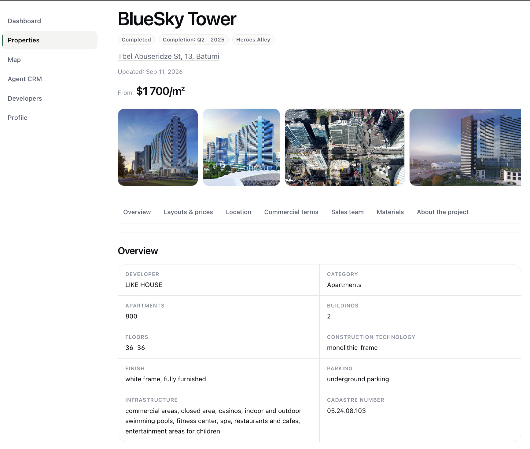 The BlueSky Tower project page in AREO: characteristics, photographs and location