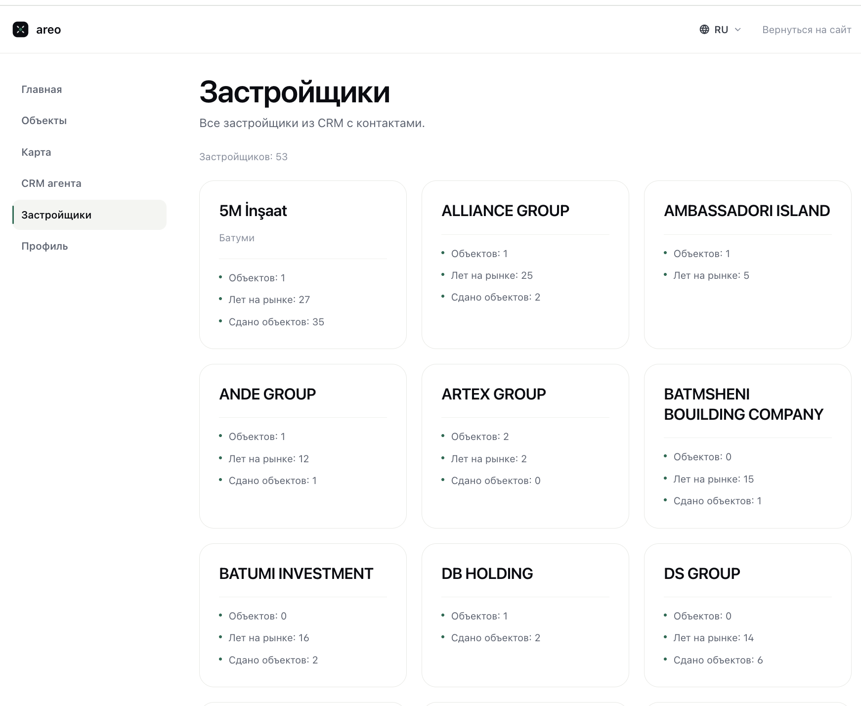 Список застройщиков Батуми в AREO